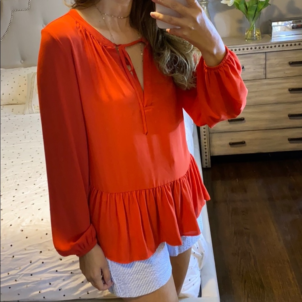 LOFT Long Sleeve Red Blouse